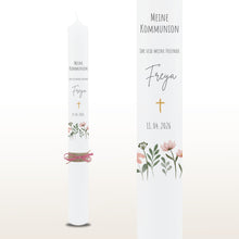 Load image into Gallery viewer, Kommunionkerze Wildblumen rosa, personalisiert