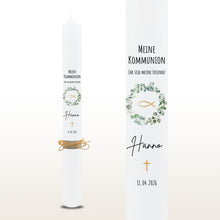 Load image into Gallery viewer, Kommunionkerze Eukalyptus gold, personalisiert
