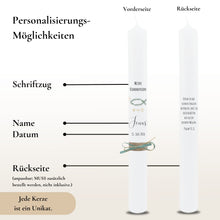 Lade das Bild in den Galerie-Viewer, Kommunionkerze "Jonas" Eukalyptusfisch - personalisiert