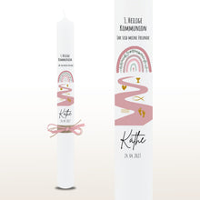 Lade das Bild in den Galerie-Viewer, Kommunionkerze "Käthe " Eukalyptus Regenbogen - personalisiert