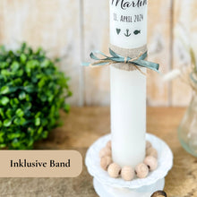 Lade das Bild in den Galerie-Viewer, Kommunionkerze "Marlin" Eukalyptus Regenbogen - personalisiert