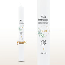 Load image into Gallery viewer, Kommunionkerze Eukalyptus gold, personalisiert
