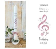 Lade das Bild in den Galerie-Viewer, Kommunionkerze "Ton Gottes Melodie-Frederike" - personalisiert