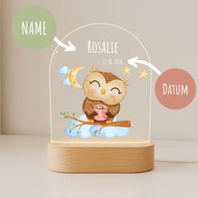 Load image into Gallery viewer, Personalisiertes Nachtlicht für Babys mit Namen Datum Eule - Individuelle Geschenke Baby