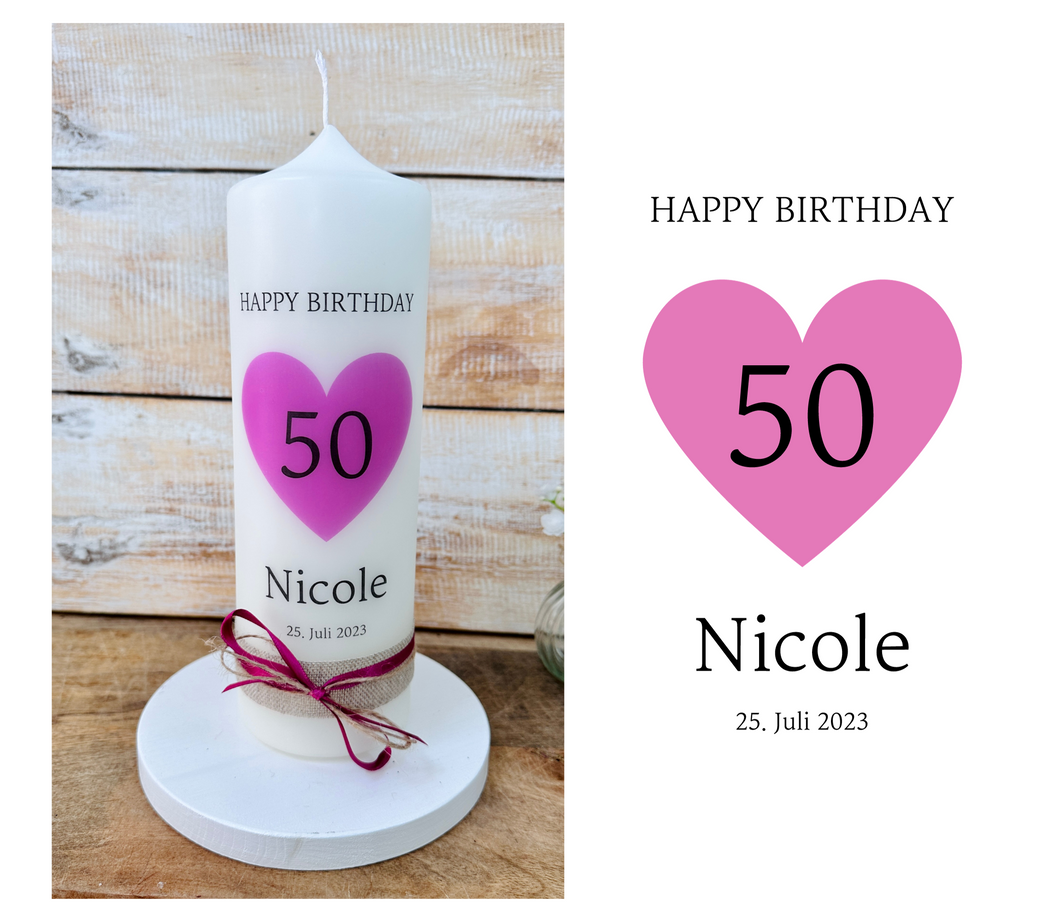 Geschenk Kerze „Nicole“ Geburtstagskerze - personalisierbar