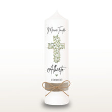 Load image into Gallery viewer, Taufkerze "Alberto" Eukalyptuskreuz - personalisiert