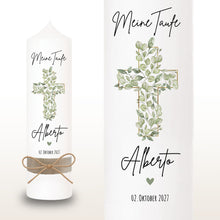 Load image into Gallery viewer, Taufkerze "Alberto" Eukalyptuskreuz - personalisiert