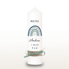 Lade das Bild in den Galerie-Viewer, Taufkerze "Andrea" Eukalyptus Regenbogen - personalisiert