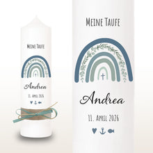 Load image into Gallery viewer, Taufkerze "Andrea" Eukalyptus Regenbogen - personalisiert