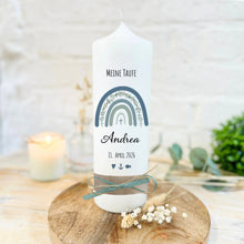 Load image into Gallery viewer, Taufkerze "Andrea" Eukalyptus Regenbogen - personalisiert