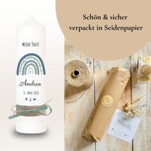 Load image into Gallery viewer, Taufkerze "Andrea" Eukalyptus Regenbogen - personalisiert