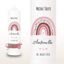 Load image into Gallery viewer, Taufkerze "Antonella" Blumen Regenbogen - personalisiert