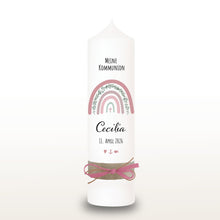 Lade das Bild in den Galerie-Viewer, Kommunionkerze "Cecilia" Eukalyptus Regenbogen - personalisiert