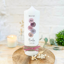 Load image into Gallery viewer, Taufkerze "Emilia" christliche Symbole - personalisiert