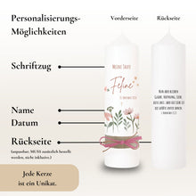 Charger l'image dans la galerie, Taufkerze "Feline" Wal hell blau mit christlichen Symbolen - personalisiert