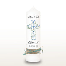 Load image into Gallery viewer, Taufkerze „Gabriel" Kreuz | christliche Symbole | Rosa - personalisiert