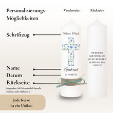Lade das Bild in den Galerie-Viewer, Taufkerze Kreuz Blumen Symbole blau – Ansicht 4