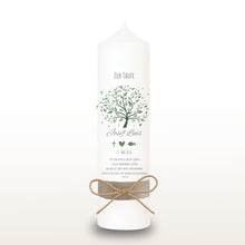 Load image into Gallery viewer, Taufkerze "Josef" Wal hell blau mit christlichen Symbolen - personalisiert