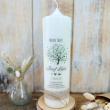 Load image into Gallery viewer, Taufkerze "Josef" Wal hell blau mit christlichen Symbolen - personalisiert