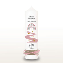 Lade das Bild in den Galerie-Viewer, Kommunionkerze "Käthe " Eukalyptus Regenbogen - personalisiert