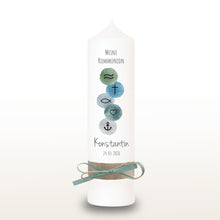 Lade das Bild in den Galerie-Viewer, Kommunionkerze "Konstantin" christliche Symbole - personalisiert