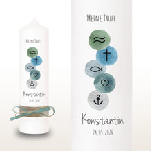 Load image into Gallery viewer, Taufkerze "Konstantin" christliche Symbole - personalisiert