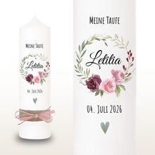Lade das Bild in den Galerie-Viewer, Taufkerze Blattkranz Rosen rosa – Ansicht 2