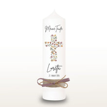 Load image into Gallery viewer, Taufkerze "Loretta" Blumen | Kreuz | Blumenkreuz - personalisiert