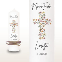 Load image into Gallery viewer, Taufkerze "Loretta" Blumen | Kreuz | Blumenkreuz - personalisiert