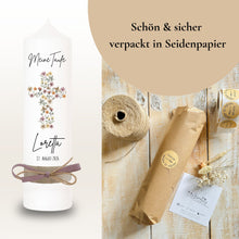 Charger l'image dans la galerie, Taufkerze "Loretta" Blumen | Kreuz | Blumenkreuz - personalisiert