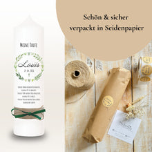 Charger l'image dans la galerie, Taufkerze "Louis" Blätterherzenkranz - personalisiert