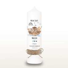 Load image into Gallery viewer, Taufkerze "Marlon" Wal hell blau mit christlichen Symbolen - personalisiert