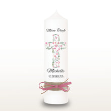 Charger l'image dans la galerie, Taufkerze "Michelle" Kreuz | christliche Symbole | Rosa - personalisiert