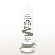 Lade das Bild in den Galerie-Viewer, Kommunionkerze - Mika " Eukalyptus Regenbogen - personalisiert