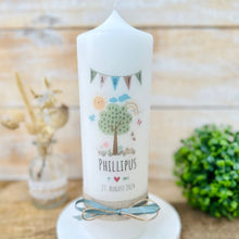 Load image into Gallery viewer, Taufkerze "Phillipus" Wal hell blau mit christlichen Symbolen - personalisiert