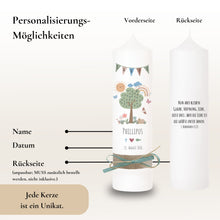 Load image into Gallery viewer, Taufkerze "Phillipus" Wal hell blau mit christlichen Symbolen - personalisiert