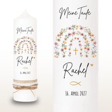 Lade das Bild in den Galerie-Viewer, Taufkerze "Ronni Spitze" Blumen Regenbogen - personalisiert