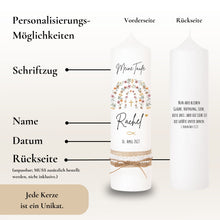 Load image into Gallery viewer, Taufkerze "Ronni Spitze" Blumen Regenbogen - personalisiert