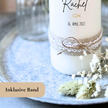 Load image into Gallery viewer, Taufkerze "Ronni Spitze" Blumen Regenbogen - personalisiert