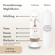 Load image into Gallery viewer, Taufkerze "Vanessa" Wal hell blau mit christlichen Symbolen - personalisiert