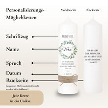 Load image into Gallery viewer, Taufkerze Wie Anni aber Name unter Kranz – Ansicht 4