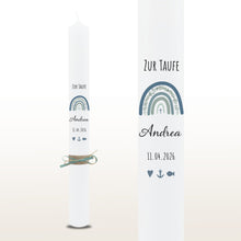 Lade das Bild in den Galerie-Viewer, Taufkerze "Andrea" Eukalyptus Regenbogen - personalisiert