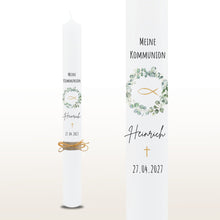Load image into Gallery viewer, Taufkerze "Heinrich" Eukalyptuskranz - personalisiert