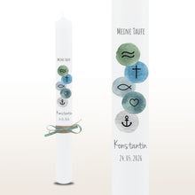 Charger l'image dans la galerie, Taufkerze "Konstantin" christliche Symbole - personalisiert