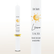 Lade das Bild in den Galerie-Viewer, Taufkerze "Leano" Wal hell blau mit christlichen Symbolen - personalisiert