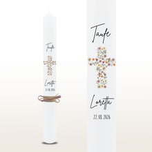 Load image into Gallery viewer, Taufkerze "Loretta" Blumen | Kreuz | Blumenkreuz - personalisiert