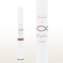Load image into Gallery viewer, Taufkerze "Magdalena" christliche Symbole - personalisiert