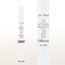 Lade das Bild in den Galerie-Viewer, Taufkerze "Michelle" Kreuz | christliche Symbole | Rosa - personalisiert