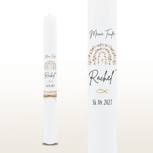 Lade das Bild in den Galerie-Viewer, Taufkerze "Ronni Spitze" Blumen Regenbogen - personalisiert