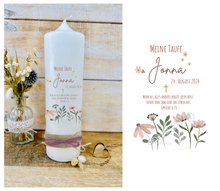 Lade das Bild in den Galerie-Viewer, Taufkerze / Konfirmationskerze "Jonna" MIT Spruch Blumen Boho - personalisiert